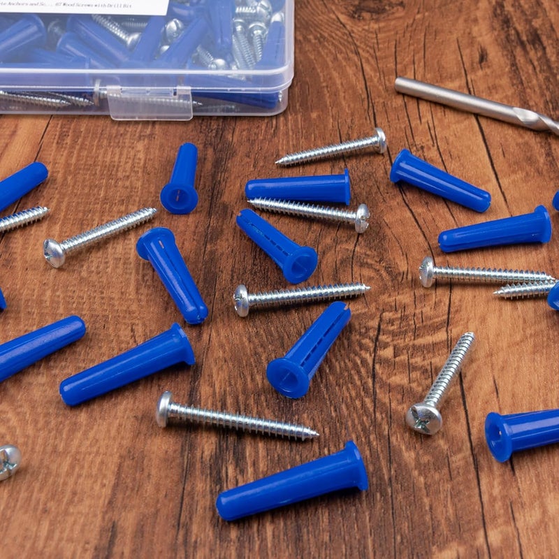 KURUI #12-16 Wall Anchors and Screws Kit, 134 PCs Drywall Anchors for Drywall Brick Masonry Stucco Concrete, 67 Plastic Concrete Anchors and 67 Wood Screws, Drywall Anchors for Picture, Curtain Rod - Image 3